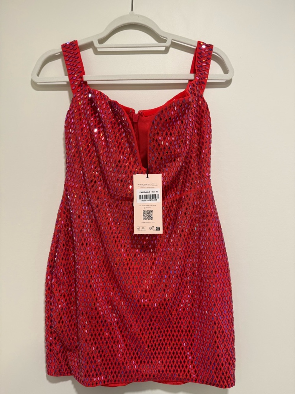 Oh Polly Red Sequin Off-Shoulder Mini Dress, size 8 US NWT